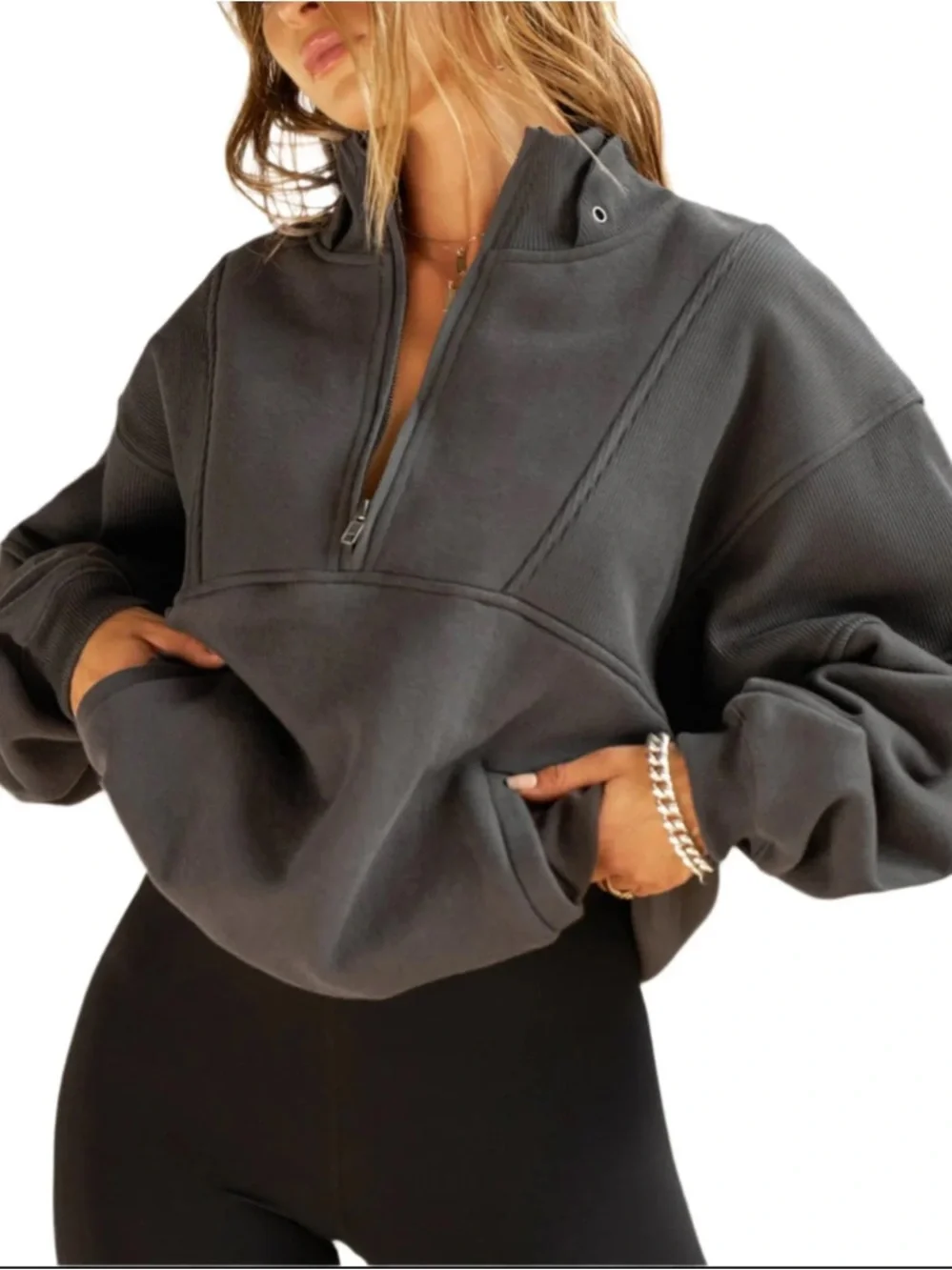 Joah Brown Charcoal Half-Zip Pullover S/M - Picture 2 of 6